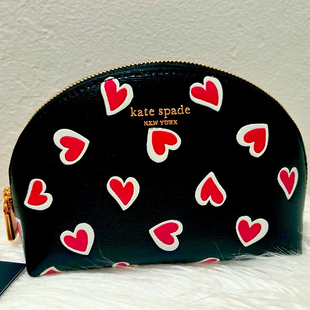 NWT Kate Spade ♠️ New York Black and Red Heart Cosmetics Bag